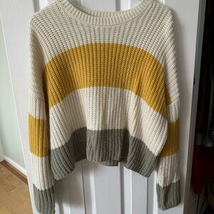 Striped Knit Sweater - Cream, Yellow, and Green